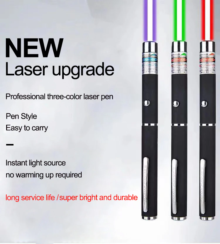 Laser Pointer Pen Set – Green, Blue & Red Beams (3-Pack)